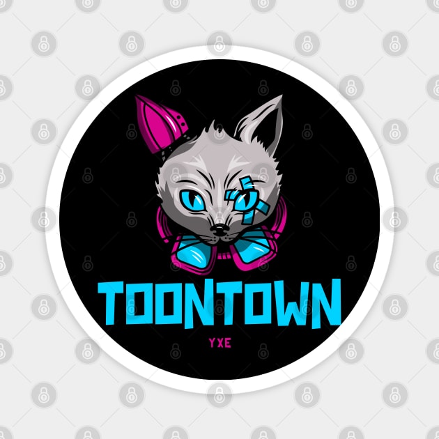 Cyberpunk Feline Fusion Town town YXE Logo Design Magnet by Stooned in Stoon